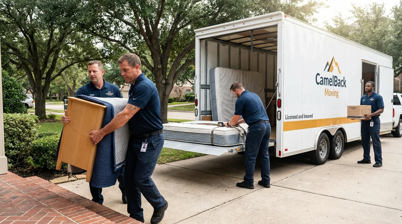Crew loading residential truck for cross-state move from Norfolk, MA