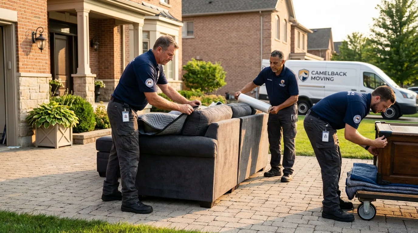 Large estate moving crew wrapping furniture in Norfolk, MA